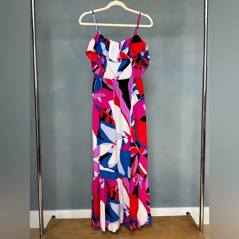 Nine West Vibrant Floral Cold Shoulder Maxi Dress